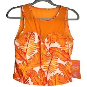 Kortni Jeane Tankini Orange Tropical Mesh Sweetheart Top Swim Top Medium
